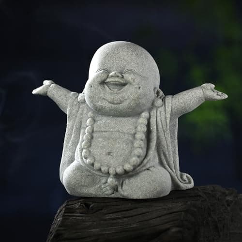 Image of Landical Buddha Sandstone Statues, Zen Monk Praying Statue Sculptures Ornament for Wealth Good Luck Feng Shui Decor Home Office Car Decoration(Laughing Buddha)