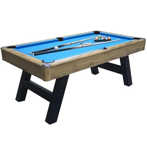 Image of Deluxe 6ft American Pool Table – Oak Wood Grain Finish, Choice of Cloth Colours, Chrome Corners, Full Accessory Set Included (Blue)