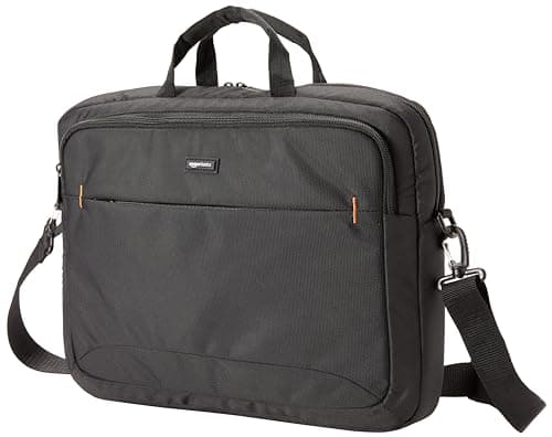 Image of Amazon Basics Compact Laptop Shoulder Bag Carrying case with Accessory Storage Pockets (17.3 inch - 44 cm), Black, 1-Pack