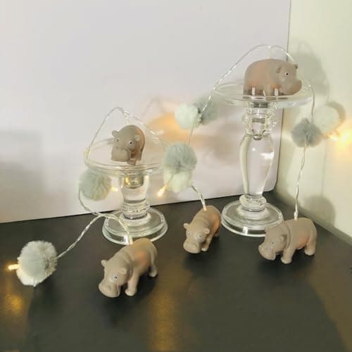 Image of Riaxuebiy Cute Grey Hippo Hairball LED String Light Children’s Bedroom Painted Hippo Fairy Lights Battery Operated Hippo Night Light 10 Warm White LEDs Timer (Gray Hippo)