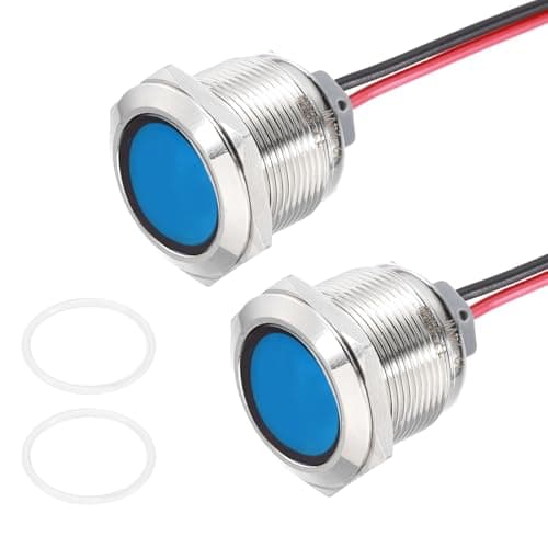 Image of PATIKIL 2Pcs 22mm(7/8") Indicator Light,12V-24V AC/DC 20mA LED Metal Signal Lamp Waterproof IP67 Flat Head Signal Lights with 205mm(8") Cable for Boat Car,Blue