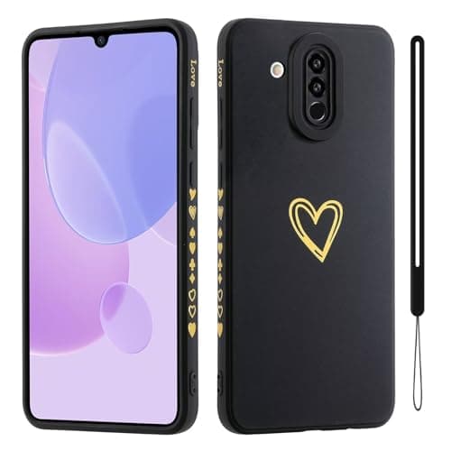 Image of Jeelar ESONG Girls Phone Case for Huawei Mate 20 lite,Cute Love-heart Plating Pattern,Shockproof Protective Soft Flexible Silicone TPU Bumper Cover with Wrist Strap for Women Black