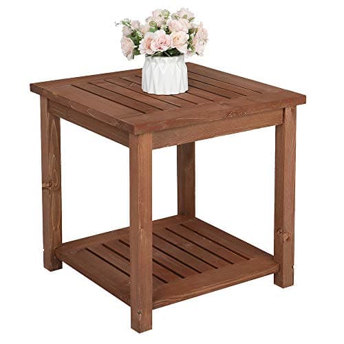 Image of Outopee Garden Side Table, Solid Wood Slatted End Table, 45x45x45cm Small Patio Coffee Table for Backyard Poolside Deck Balcony Porch Living Room, Carbonized Color