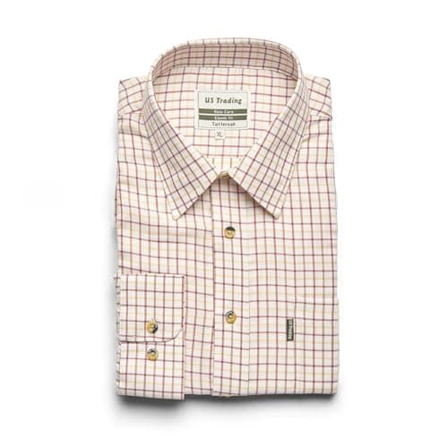 Image of U.S Trading Men's Classic Checkered Tattersall Country Style Long Sleeved Champion Shirt (UK, Alpha, L, Regular, Regular, Red)