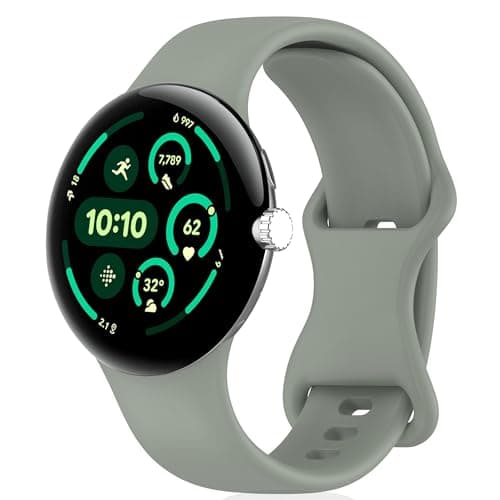 Image of MELEJIA Silicone Strap for Google Pixel Watch 4 45mm, for Google Pixel Watch 3 45mm Soft Silicone Replacement Band, Adjustable Wristband for Men & Women-Gray Green