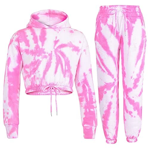 Image of A2Z 4 Kids Girls Tie Dye Tracksuit Crop Hooded Sweatpants - T.S 314 Tie Dye Pink 5-6