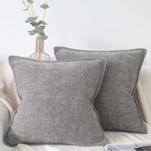 Image of OYIMUA 2 Pack Chenille Cushion Covers 50cm x 50cm Luxury Square Pillow Cases Soft Decorative Pillows 20x20 Inches Grey Cushions for Modern Sofa Home Decoration