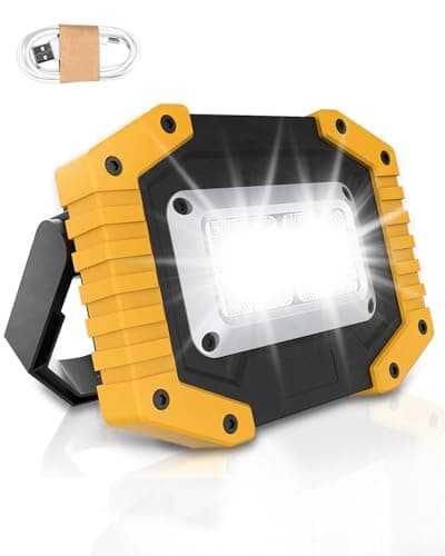 Image of Rechargeable LED Work Light, 45W Portable Floodlight with 3 Modes and USB Charging, Waterproof Outdoor COB Work Lamp for Camping, Garage, Yard, Hiking, Emergency Lighting (Yellow, Batteries Included)
