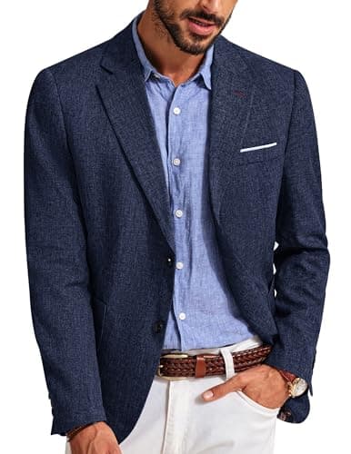 Image of PJ PAUL JONES Mens Blazer Casual Business Coat 2 Buttons Slim Fit Lightweight Sport Jacket Navy Blue