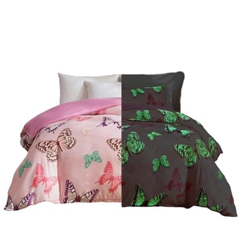 Image of Homewish Butterfly Comforter Cover For Boys Kids Glow In The Dark Bedding Set Girls Teens Bedroom Glow Decor Duvet Cover Colorful Butterfly Animal Bedding Collections With 2 Pillowcases Double Size