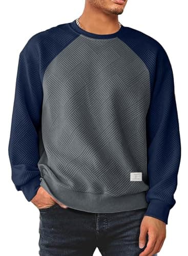 Image of Meilicloth Sweatshirts for Men 2024 Casual Contrast Color Geometric Texture Pullover Casual Long Sleeve Shirts Patchwork Tee Top Dark Grey XX-Large