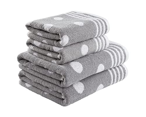 Image of La Maison Jacquard Circles Polka Dots 100% Cotton 500GSM Luxury Hand Towel Bath Towel Super Soft Highly Absorbent Everyday Use (4 Piece Bale Set - 2 Hand Towels and 2 Bath Towels, Grey)
