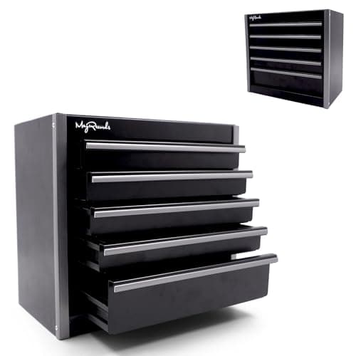 Image of MayRecords Portable Metal Tool Box with 5 Drawers Small Tool Chest Multipurpose Storage Box With Compartments Mini Organiser Tool Box for Tools Storage and Organizers,Home DIY (Black)