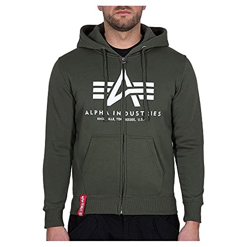 Image of ALPHA INDUSTRIES Men's Basic Zip Hoody Sports Hoodie, DARK OLIVE, M