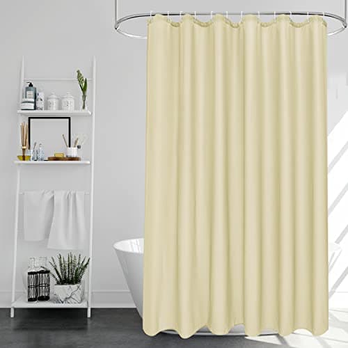 Image of EurCross Beige Shower Curtains Mould Proof Resistant Washable, Quick Dry Water-resistant Fabric Bathroom Shower Curtain 180 x 180cm Drop with 12 Plastic Hooks