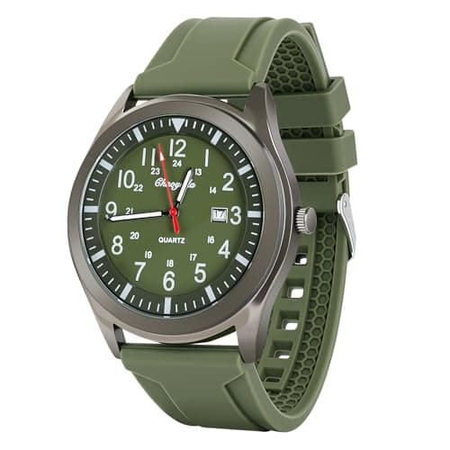 Image of APXEL Men's Analogue Quartz Military Watch - Glow in The Dark with Date Window and Silicone Strap - Army Tactical Sports Minimalist Design