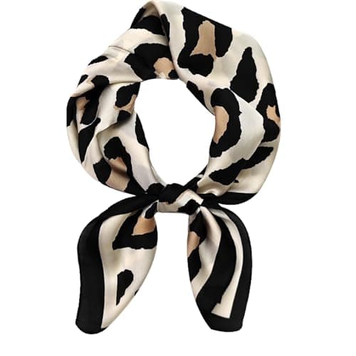 Image of KTGUK Leopard Neck Scarf,Print Silk Square Scarf,Multipurpose Satin Hair and Neck Neckerchief,Leopard Print Mulberry Silk Square Bandana,for Beach Travel Vacation Sports Gifts(70×70cm)