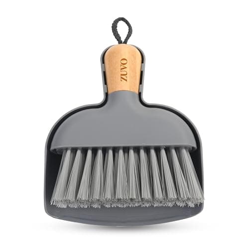 Image of Zuvo - Mini Dustpan and Brush Set | Bamboo Handle Brush and Dustpan Combo | Compact Handheld Dust Pan for Table, Desk, Countertops | Soft Bristles, Snap-On Design