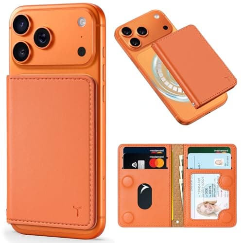 Image of TUCCH for Magsafe Wallet, 6 Card Holders [RFID Blocking], PU Leather Folio Card Case, Magnetic Wallet with [Clear ID Window] for iPhone 17/17e/16/15/14/13/12 Pro/Pro Max/Air/Plus Series, Orange