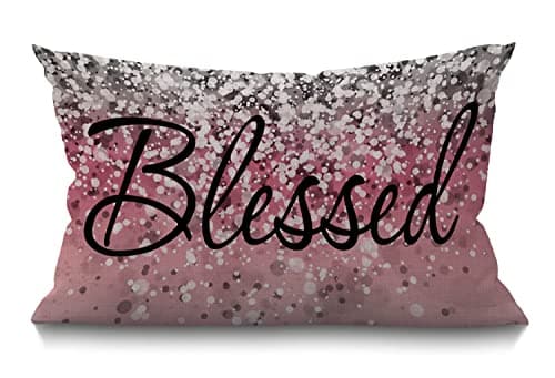 Image of BGBDEIA Inspirational Blessed Letters Words Waist Lumbar Pink Cotton Linen Cushion Cover Throw Pillow case for Sofa Home Decorative Oblong 30 x 50 cm 12x20 Inches