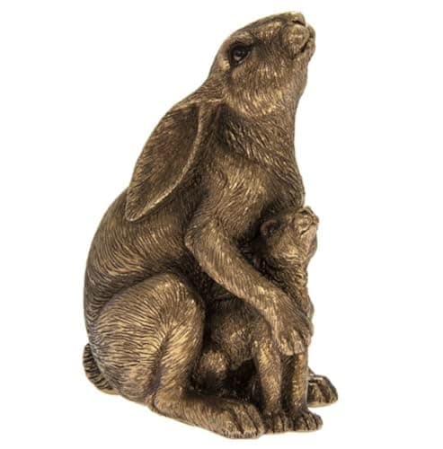 Image of The Leonardo Collection Reflections Bronzed Hare&Baby Figurine For Home & Office | Home Decor Ornaments Gift For Women & Men | Beautiful Figurine For Indoor & Outdoor | Living Room Decor Ornaments