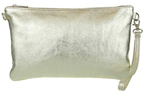 Image of Girly Handbags Womens Genuine Italian Metallic Leather Clutch Bag - Light Gold