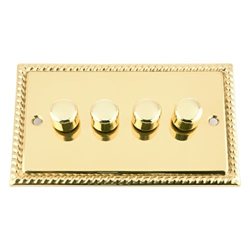 Image of Light Dimmer Switch 4 Gang - Push On/Off 400W - Polished Brass - Georgian - 4 Gang 2 Way 10 Amp