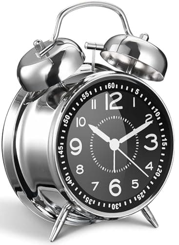 Image of Azyh Loud Alarm Clock for Heavy Sleepers with No Ticking, Double Bell Alarm Clock, Battery Operated, Metal Alarm Clock with Night Light for Bedroom, Retro Analogue Alarm Clock for Children, Adults