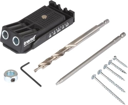 Image of Trend Twin Pocket Hole Jig with HSS Drill Bit & Depth Setting Collar, Square Drive Bit & Pocket Hole Screws Selection, PH/JIG/C
