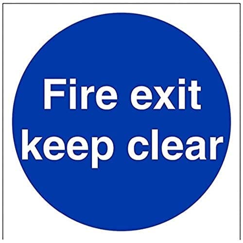 Image of V Safety Fire Exit Keep Clear Mandatory Sign - 200mm x 200mm - Self Adhesive Vinyl