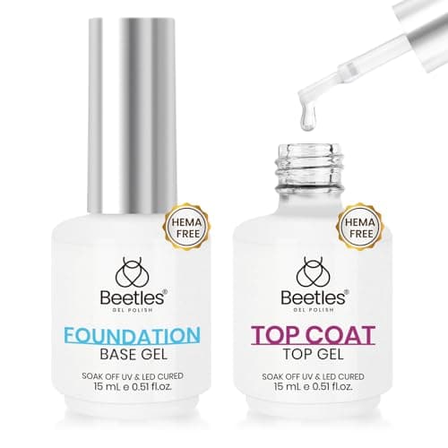 Image of Beetles 2Pcs Gel Base and Top Coat Set No Wipe Upgraded Mild Formula Glossy UV Top & Base Coat Long Lasting Effect Soak Off No More Damaged Nails Gift for Women Girls
