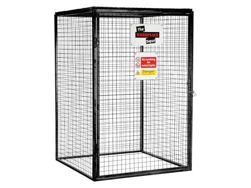 Image of The Workplace Depot Gas Bottle Storage Cage, Collapsible Steel Enclosure, Galvanised or Black Powder-Coated for Workshop & Construction Site Storage (Black, 1830(H) x 1200(W) x 1250(D) mm)
