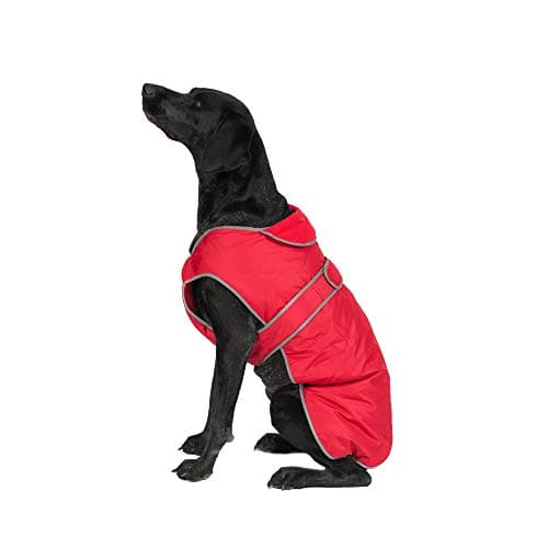 Image of Ancol Muddy Paws All Weather Stormguard Dog Puppy Coat Poppy Red - Waterproof Pet Jacket with Fleece Lining and Chest Protector - Elasticated Neck - 35 cm Length up to 56 cm Girth - Small / Medium