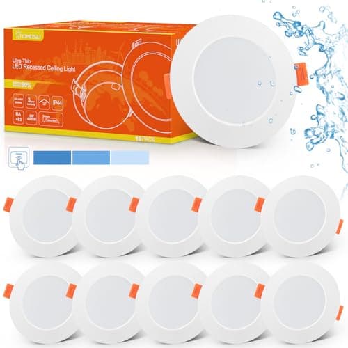 Image of Tomosu LED Recessed Ceiling Lights Dimmable, Cool White 6000K, IP44 LED Downlights Ceiling 5W 450LM, 220-240V, Cut Φ78-85mm, 24mm Ultra Slim for Bathroom Bedroom Kitchen Living Room, 10 Pack