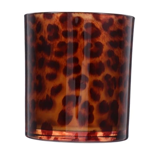 Image of HOMOCONO Leopard Print Glass Candle Holder Cup Stylish Decorative Container for Home Living Room and Kitchen for Weddings Date Nights and Romantic Dinners Design