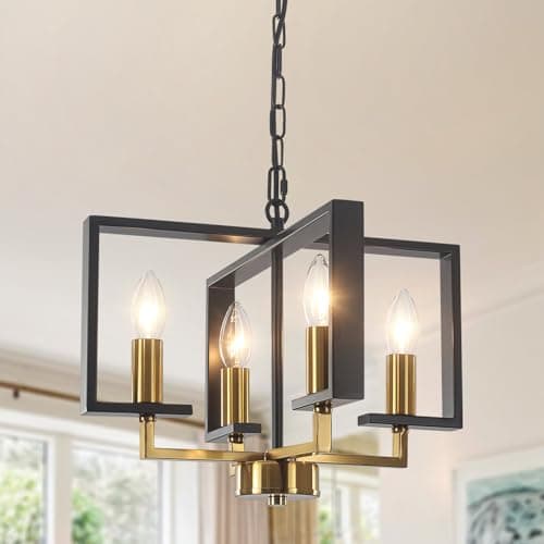 Image of QAREHL Modern Chandeliers Ceiling Light, Industrial Gold Chandelier Height Adjustable Metal Pendant Light Fitting, Dining Room Lights Ceiling for Kitchen Living Room Bedroom Hallway, 4 * E14 Socket