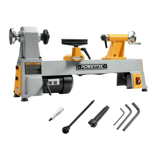 Image of POWERTEC 10" x 18" Benchtop Mini Wood Lathe – 1/2HP, 5-Speed Cast Iron Lathe with MT2 Taper for Turning Pens, Bowls, Spindles, and DIY Wood Projects (LT1018)