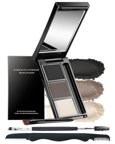 Image of Eyebrow Powder Makeup Kit-3 Colors Eye Brow Powder Palette Long-Lasting Waterproof, Black Brown Series Brow Powder, Fill & Sculpt Full Eyebrows for Women, With Mirror, Brow Brush & Razor-Set 01