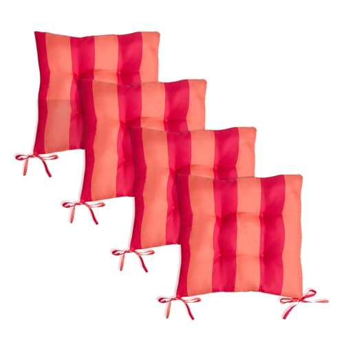 Image of OHS 4 Pack Seat Pads for Dining Chairs, Stripe Indoor Outdoor Chair Cushions with Ties for Garden Furniture Bistro Chairs Kitchen Dining Chair Cushions, Orange/Pink - 40 x 40cm