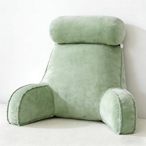 Image of Cuddle Cushion, Reading Pillow with Removable Cover, Plentiful Filling Back Support Cushion for Adults and Kids, Soft Cosy Backrest for Bed, Couch, Ideal for Working, Watching TV, Relaxing - Green