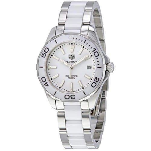 Image of TAG Heuer Women's Aquaracer 35mm Two Tone Ceramic Band Steel Case Quartz White Dial Watch WAY131B.BA0914