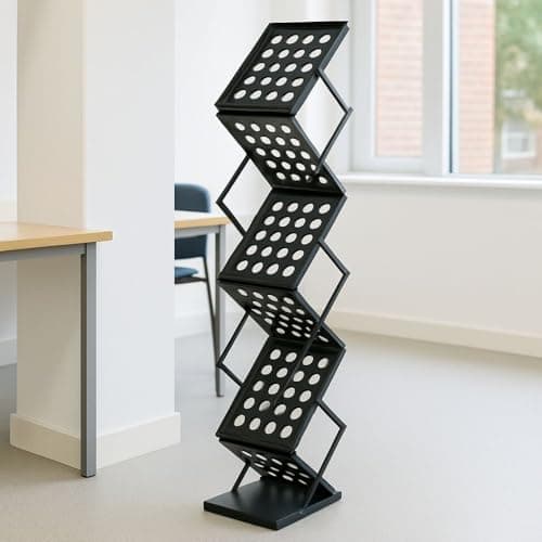 Image of Displaysense Portable A4 Black Floor Standing Aluminium Zig Zag Brochure Stand 275mm Wide x 1240mm High - Carry Bag Included.