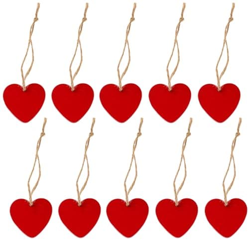 Image of 10 Red Wooden Hearts for Crafting, Valentines Decorations, Hand-Painted Heart Shaped Wooden Ornaments, Romantic Home Decor for Weddings, Anniversaries and DIY Projects
