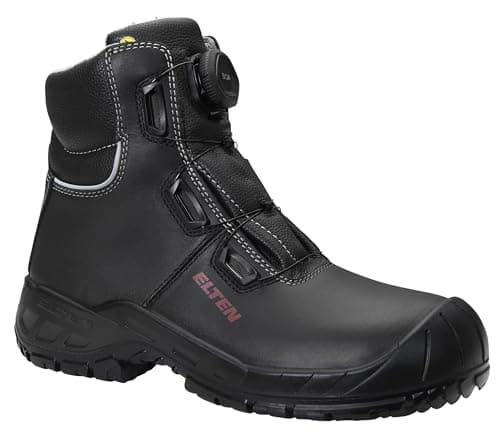Image of ELTEN LAURENZO BOA Mid ESD S3 Safety Shoes for Men and Women, Leather, Steel Toe Cap, Lightweight, Durable, Black, black, 9 UK