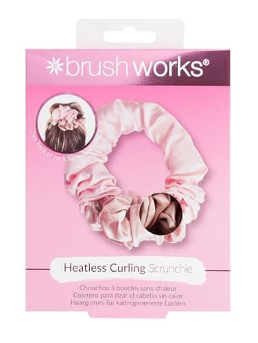 Image of Brushworks Heatless Curling Hair Scrunchie (Pink) - Satin Sleep Curler for Damage-Free Curls & Waves, Overnight Styling, Frizz-Free, Easy to Use, No Heat Damage, Vegan Friendly