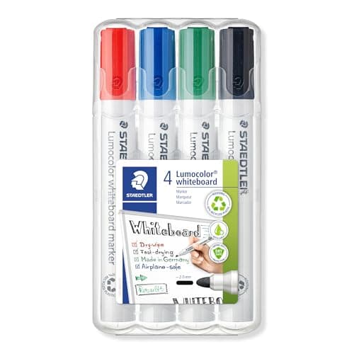Image of STAEDTLER 351 WP4 Lumocolor Whiteboard Marker Bullet Tip - Assorted Colours (Pack of 4)