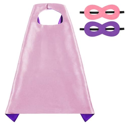 Image of AUYAO Kids Cape Double-Sided Dual-Color Cape, Party Costume Cloak Mask Set Outfits with 1 Pc Felt Mask, Masquerade Cosplay Reversible Cloak Dressing up Halloween Christmas for Boy Girl(Purple+Pink)
