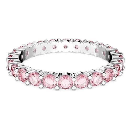 Image of Swarovski Matrix ring, Round cut, Pink, Rhodium plated, 55
