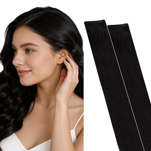 Image of Vlasy Seamless Clip in Hair Extensions Human Hair 2 Pcs, 16 Inch 1B# Natural Black Face Framing Clip in Hair Extensions Remy Single Clip Seamless Highlights Hairpieces Straight