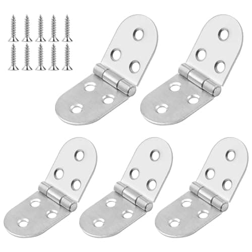 Image of 5 Pcs Folding Flip Top Hinges, Stainless Steel Small Hinges for Wood, Metal 180 Degree Backflap Hinge with Round Edge, Counter Flap Hinge for Furniture Kitchen Cupboard Cabinet Drawer Table